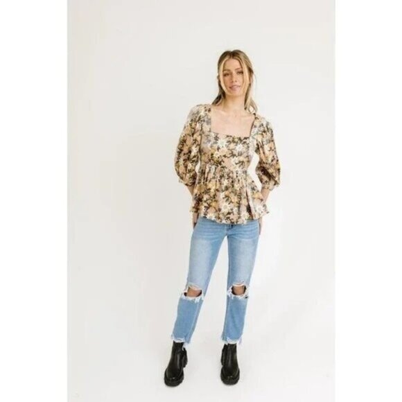 Altar'd State Whimsical babydoll Satin Floral Blouse - Picture 1 of 11